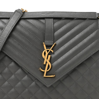 Saint Laurent Grain De Poudre Textured Mixed Matelasse Large Triquilt Monogram Satchel Storm Storm 8 of 11