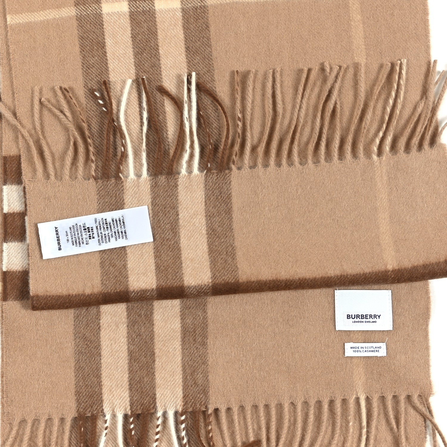 Burberry Cashmere Check Fringe Scarf Camel 3 of 3
