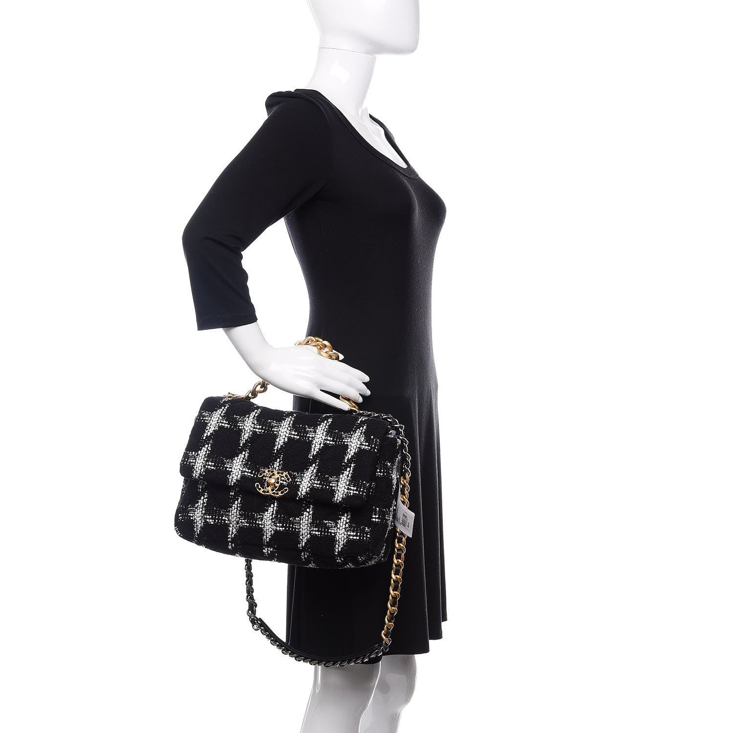 Chanel Tweed Quilted Large 19 Flap Black White 3 of 12