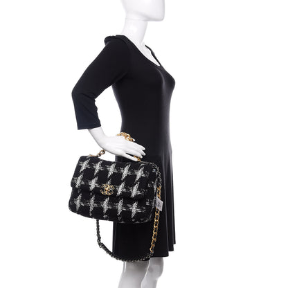Chanel Tweed Quilted Large 19 Flap Black White 3 of 12