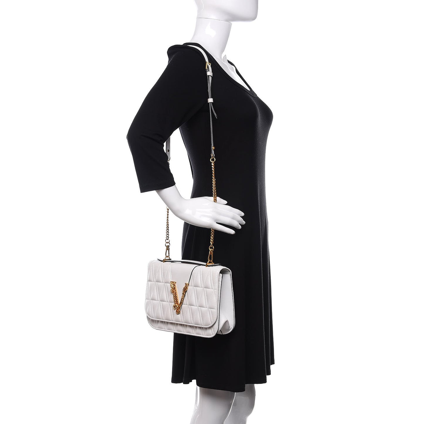 Nappa Quilted Virtus Top Handle Shoulder Bag White
