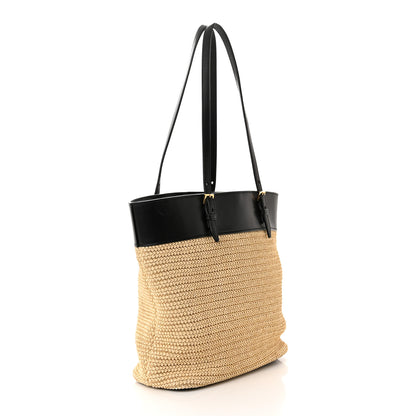 Saint Laurent Calfskin Raffia Mini Shopper Tote Naturale Black 3 of 13