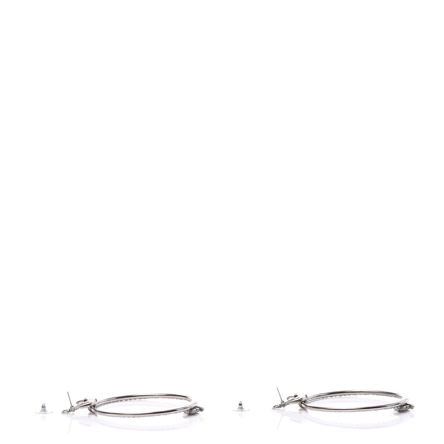 Chanel Crystal Anchor CC Hoop Earrings Silver 3 of 5