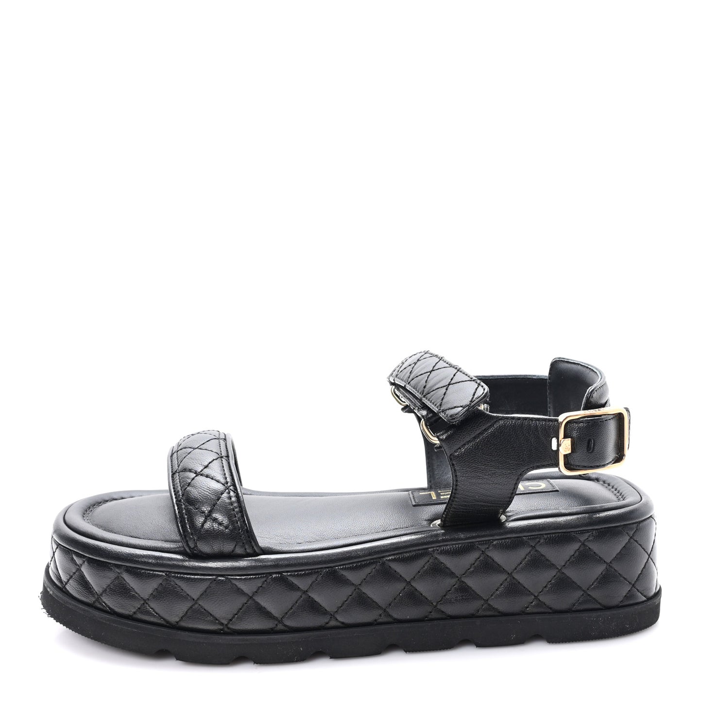 Lambskin Quilted Platform Sandals 38.5 Black