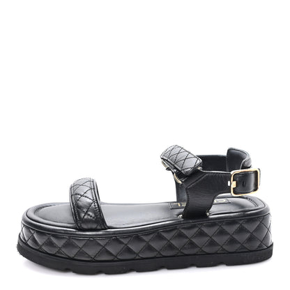 Chanel Lambskin Quilted Platform Sandals 38.5 Black 1 of 9