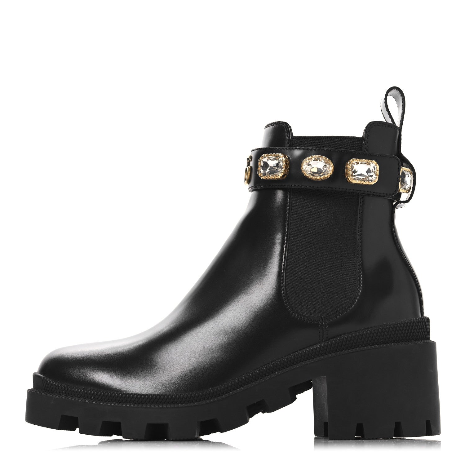 Gucci Calfskin Crystal GG Trip Chelsea Ankle Boots 37 Black 1 of 10