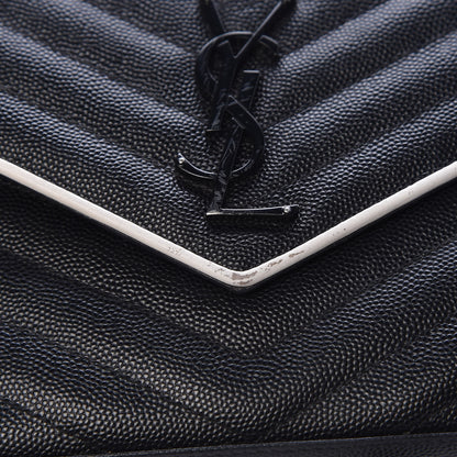 Saint Laurent Grain De Poudre Matelasse Chevron Monogram Chain Wallet Black White 15 of 16