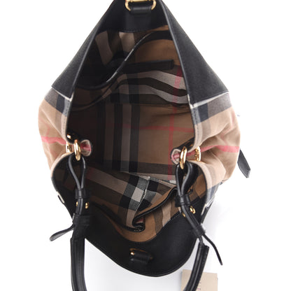 Burberry Nubuck Canvas Check Beckett Bucket Bag Black 4 of 8