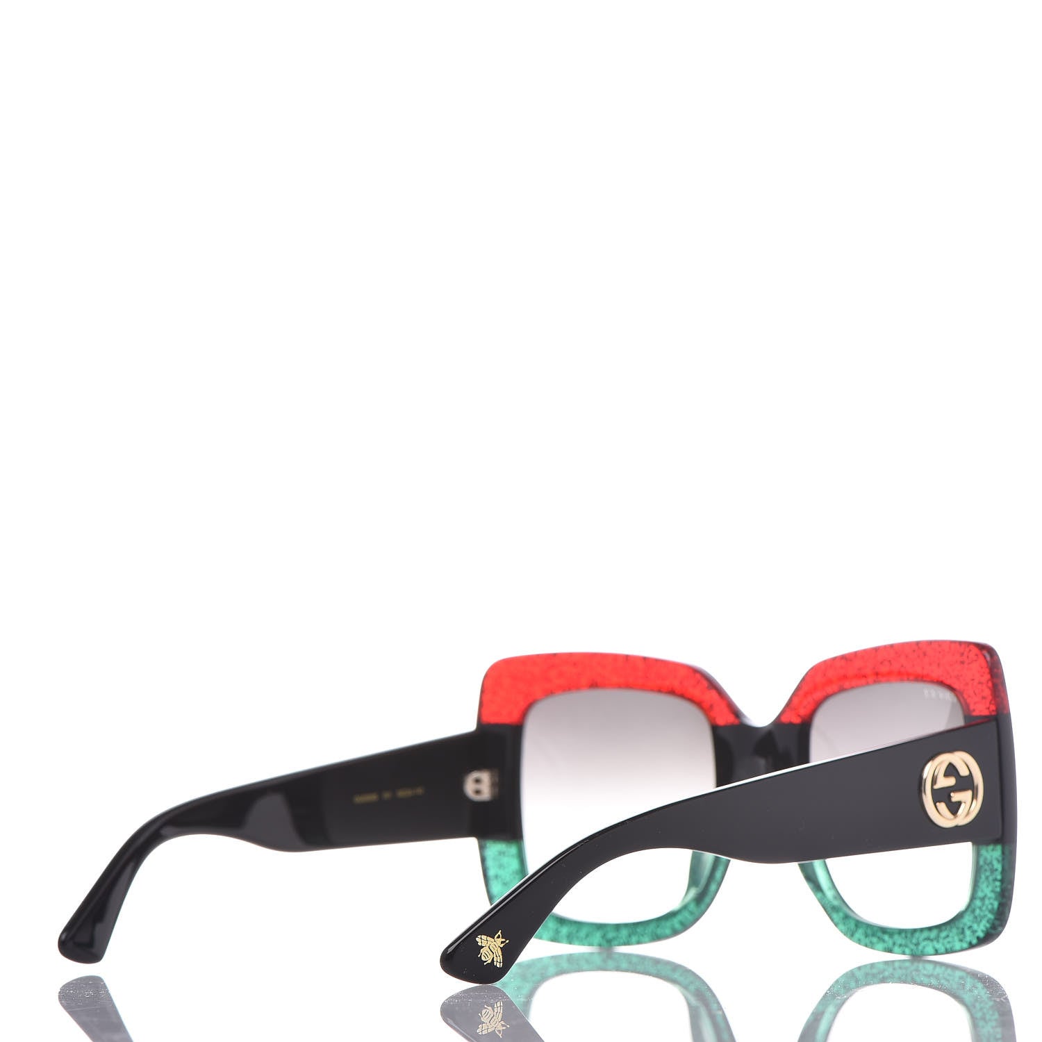 Gucci Square Frame GG0083S Sunglasses Glitter Red Black Green 4 of 6