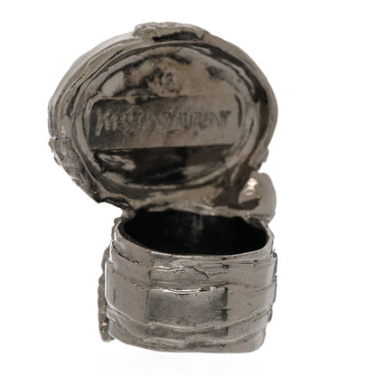 Saint Laurent Glass Cabochon Arty Ovale Ring 52 6 Gunmetal Jade 3 of 5