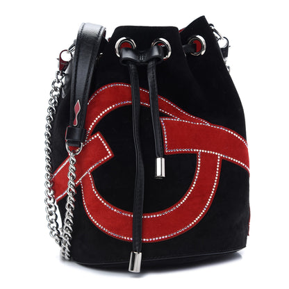 Christian Louboutin Suede Mary Jane Love Bucket Black Red 1 of 8