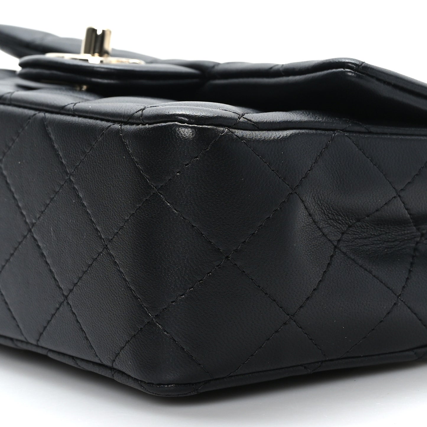 Lambskin Quilted Mini Top Handle Rectangular Flap Black