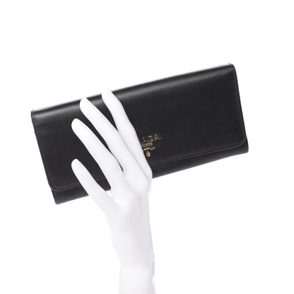 Prada Saffiano Metal Continental Flap Wallet Black 2 of 8