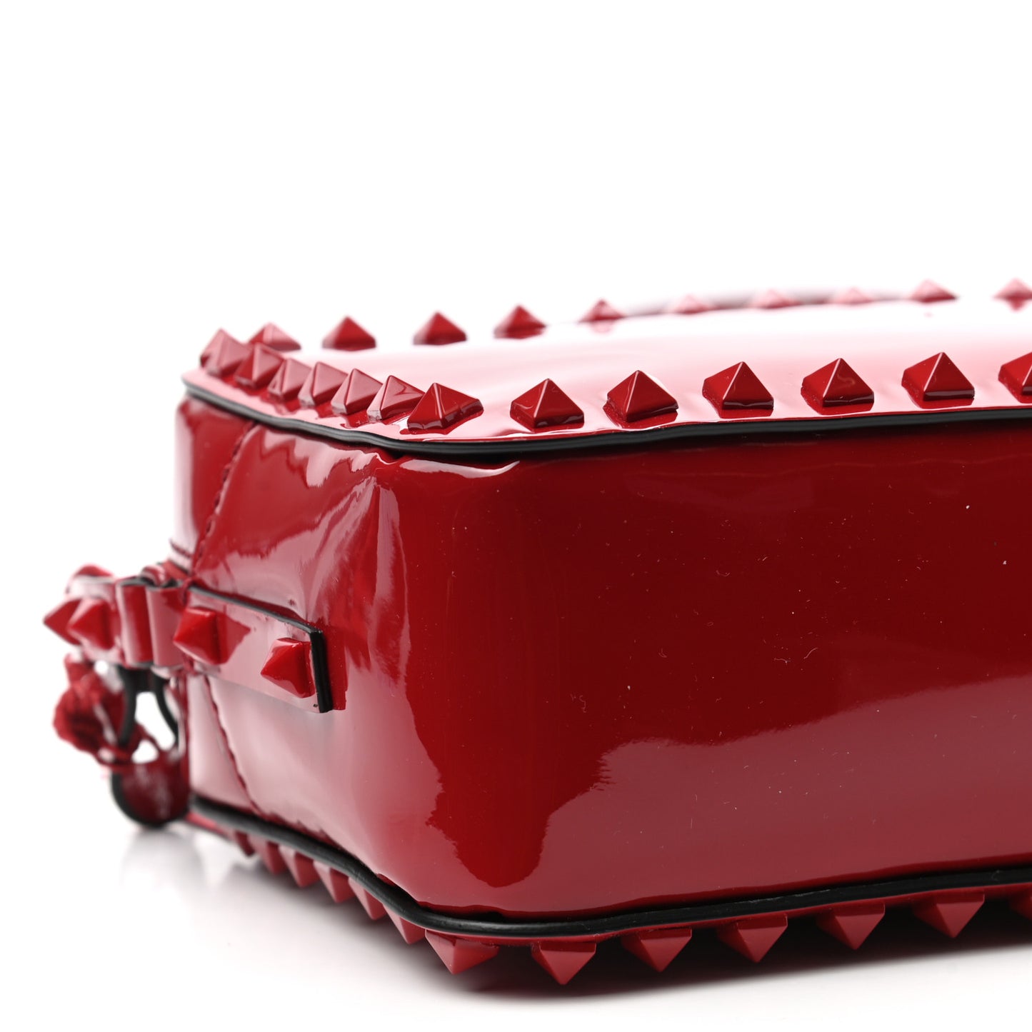 Patent Monochrome Rockstud Camera Crossbody Bag Rosso Valentino