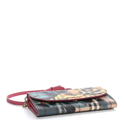 Burberry Haymarket Check Floral Print Henley Wallet On Chain Plum Pink Pewter Blue 3 of 7