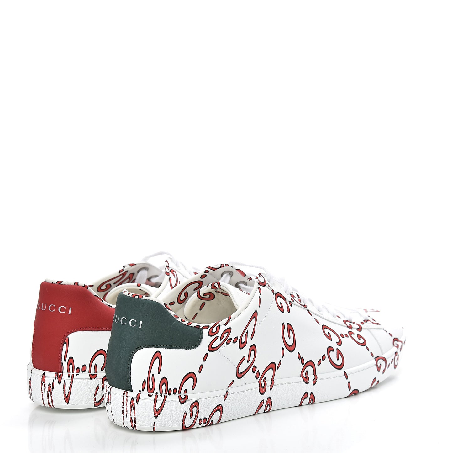 Calfskin GucciGhost Print Womens Ace Sneakers 40.5 White Hibiscus Red