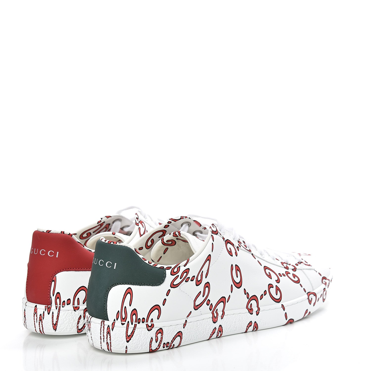 Gucci Calfskin GucciGhost Print Womens Ace Sneakers 40.5 White Hibiscus Red 4 of 10