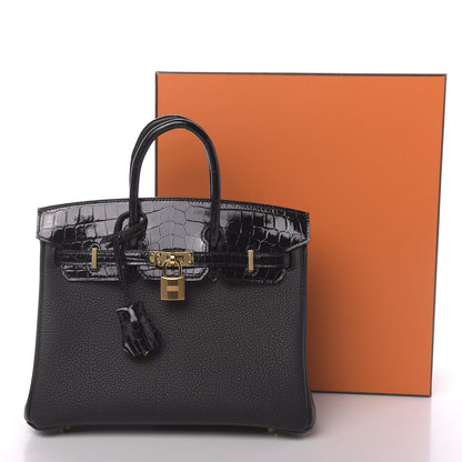 Hermes Togo Shiny Niloticus Crocodile Birkin Touch 25 Black 38 of 38