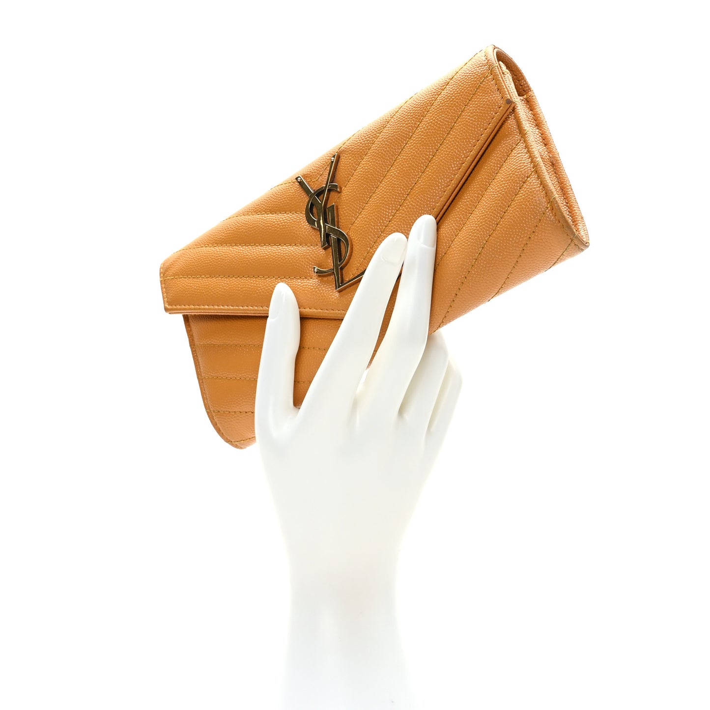 Calfskin Matelasse Chevron Monogram Flap Wallet Natural Dark