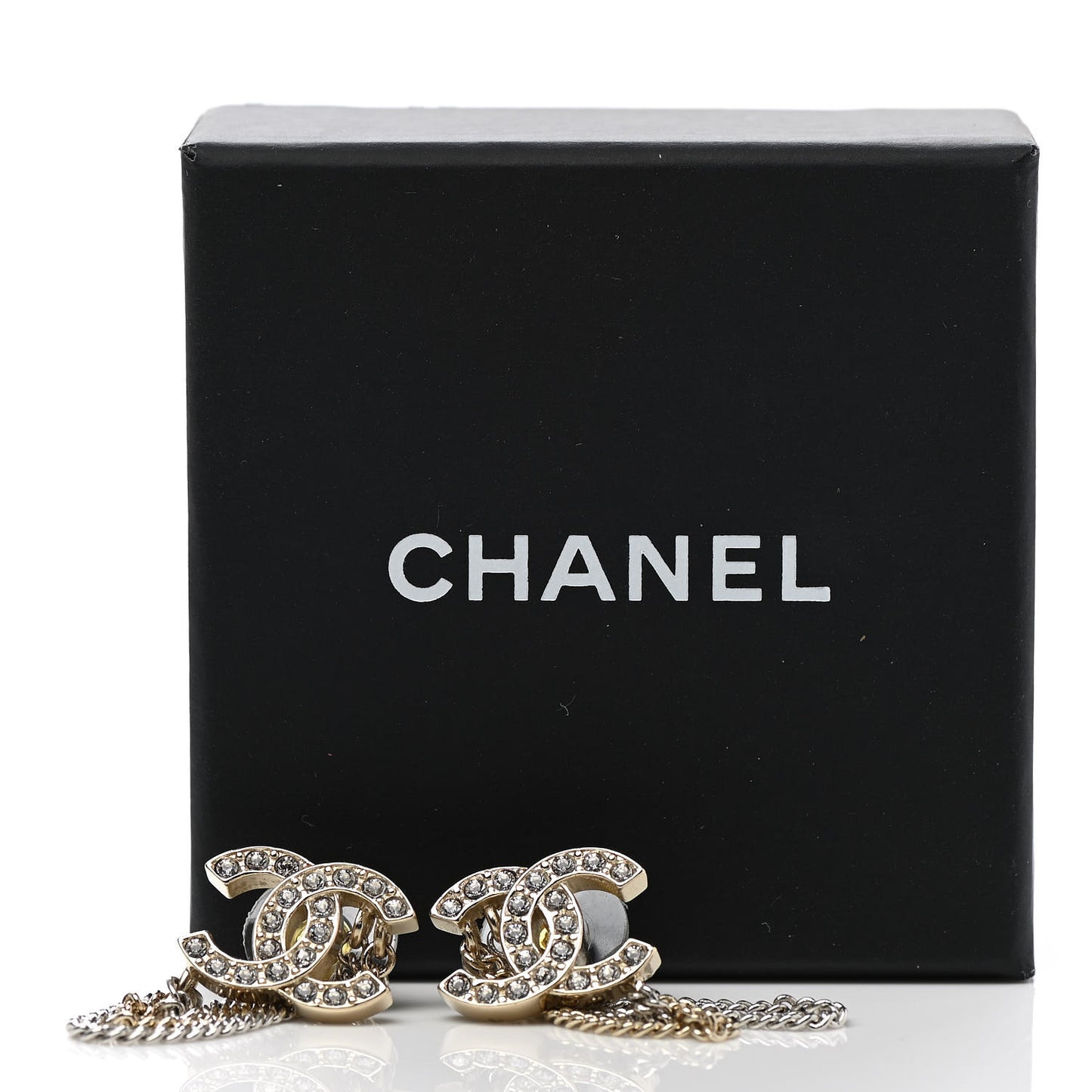 Crystal Chain CC Earrings Gold