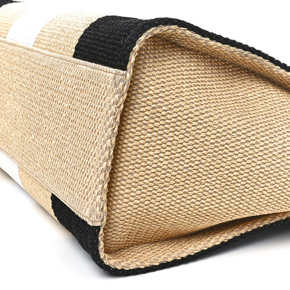 Chanel Straw Raffia Calfskin Striped Large Deauville Tote Black Beige Ivory 10 of 10