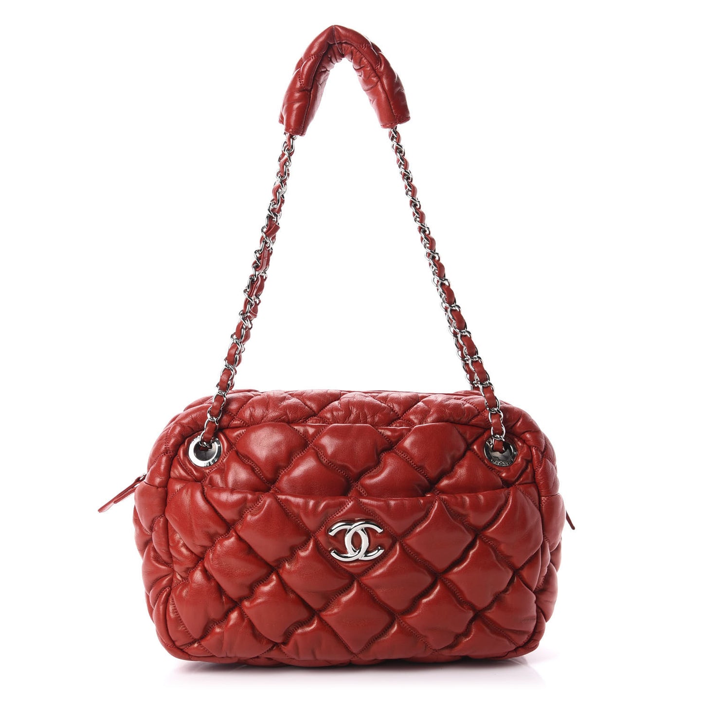 Lambskin Bubble Quilt Camera Case Red
