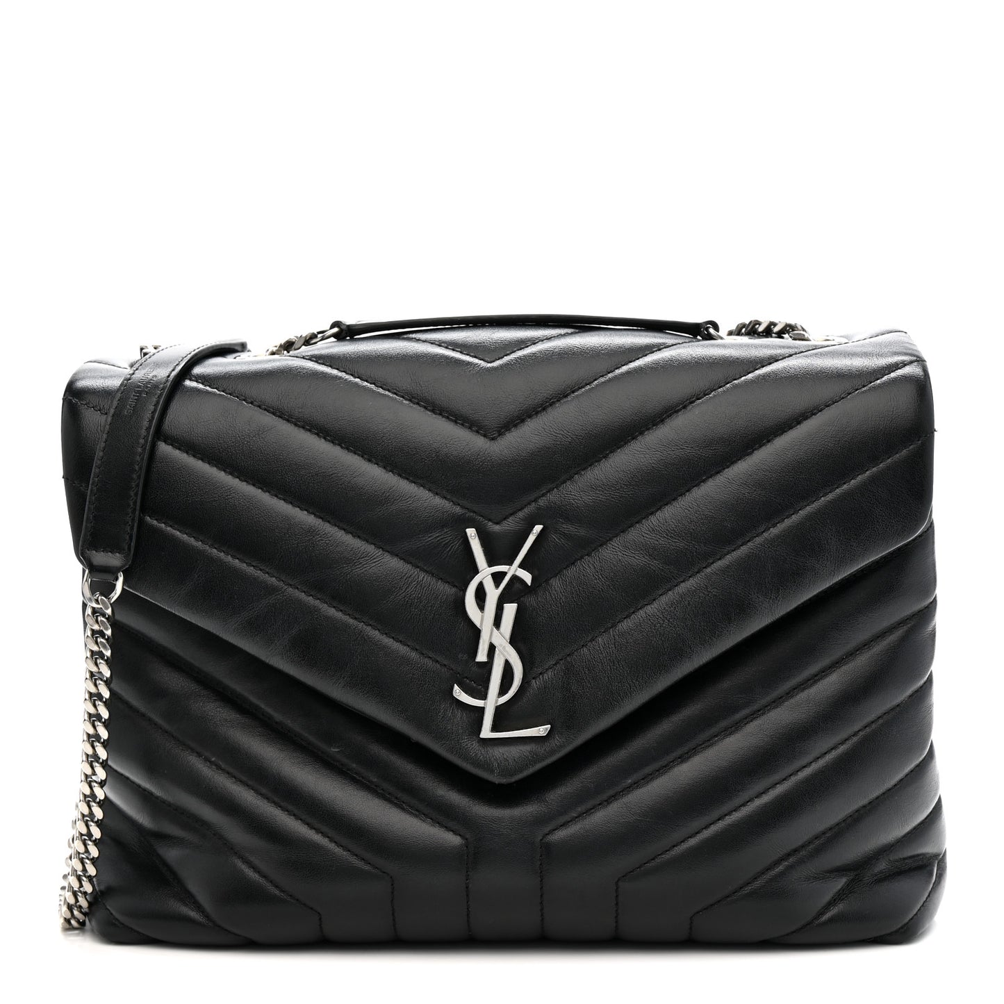 Calfskin Y Quilted Monogram Medium Loulou Chain Satchel Black