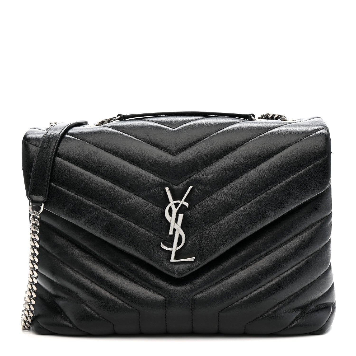 Saint Laurent Calfskin Y Quilted Monogram Medium Loulou Chain Satchel Black 1 of 17