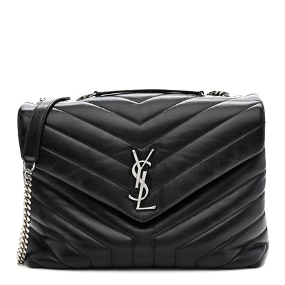 Saint Laurent Calfskin Y Quilted Monogram Medium Loulou Chain Satchel Black 1 of 17