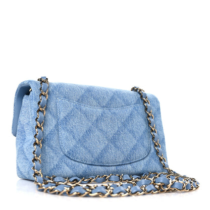 Chanel Printed Denim Quilted Mini Rectangular Flap Light Blue 3 of 9