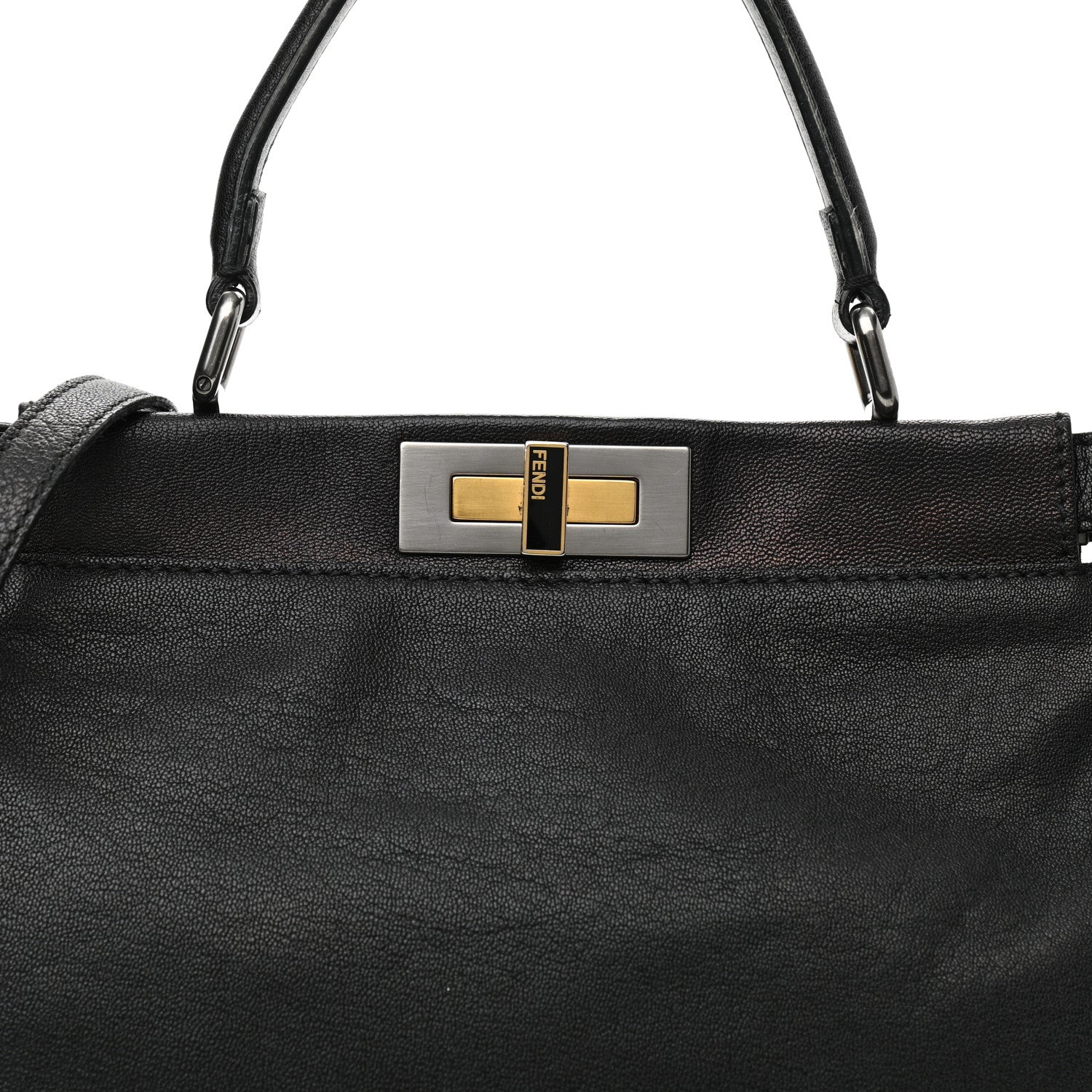Fendi Goatskin Zucca Medium Peekaboo Iconic Satchel Black Tobacco 8 of 11