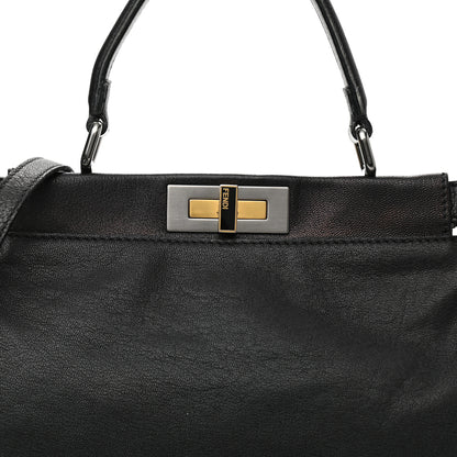 Fendi Goatskin Zucca Medium Peekaboo Iconic Satchel Black Tobacco 8 of 11