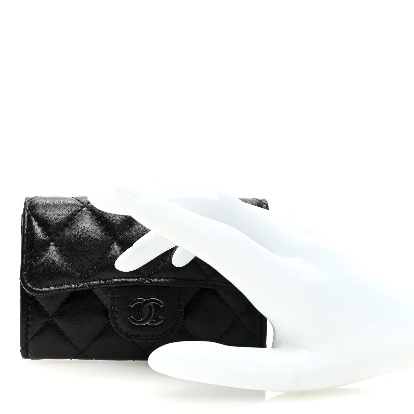 Lambskin Quilted Flap Card Holder Wallet So Black