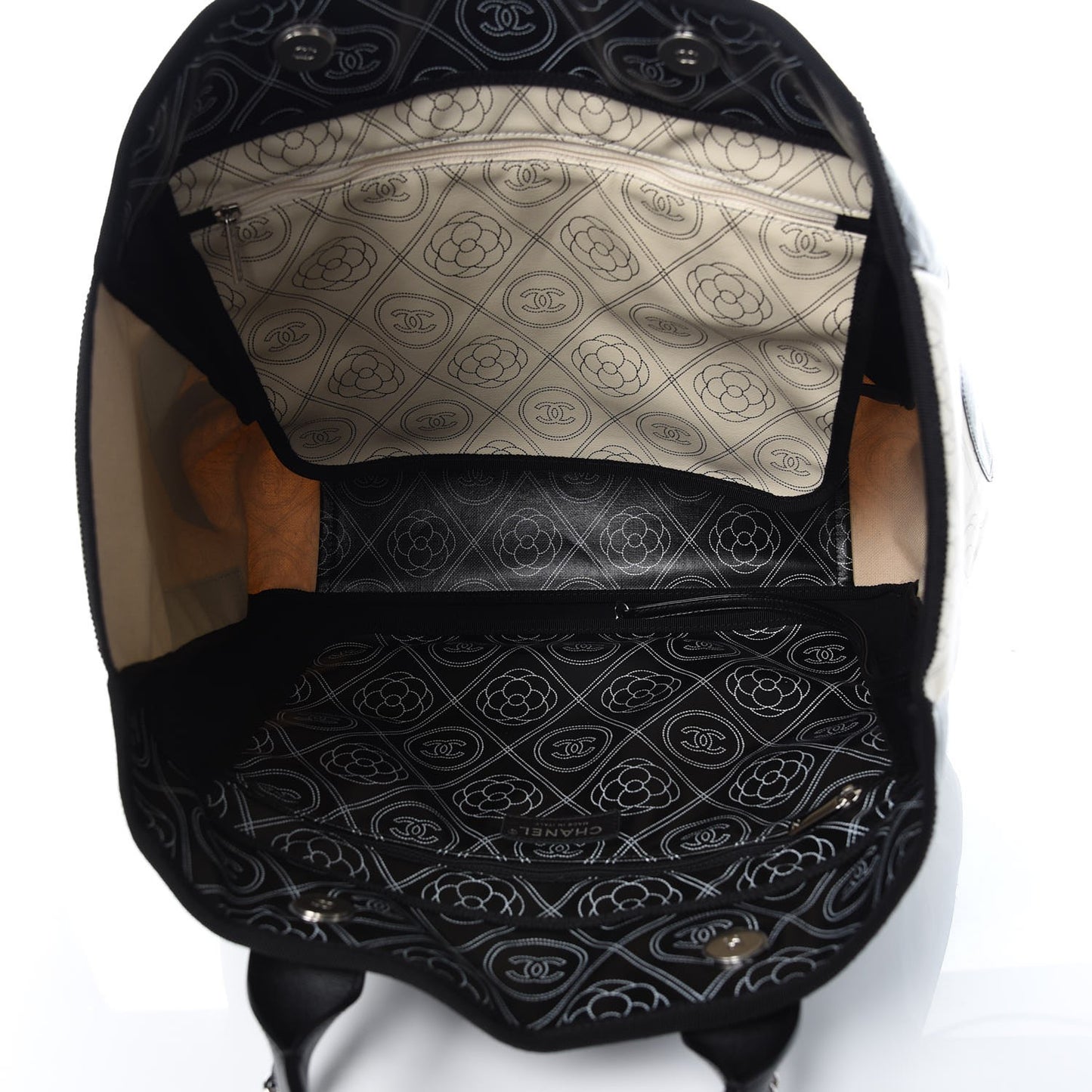 Coated Canvas Camellia Medium Shopping Tote Black Beige