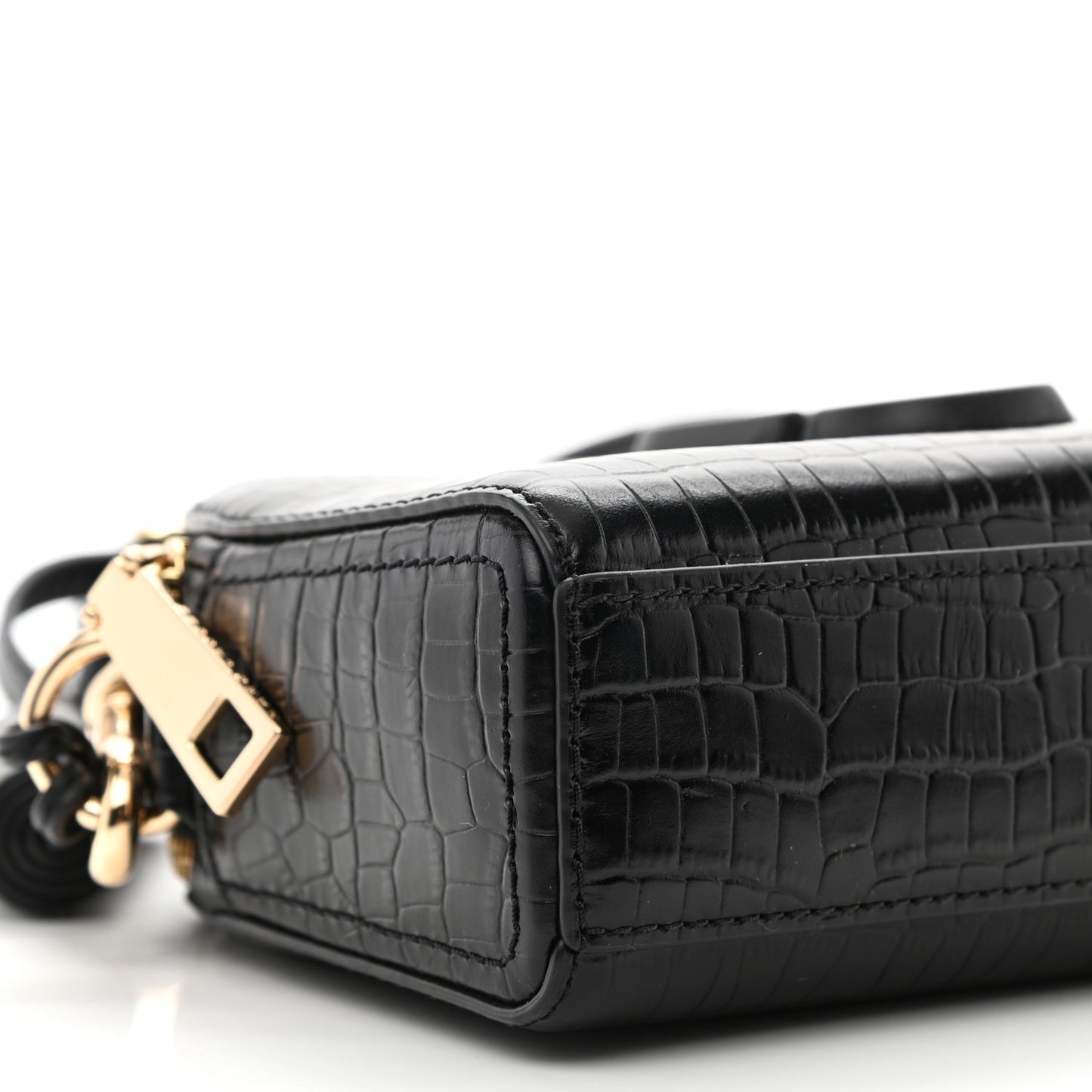 Calfskin Crocodile Embossed Shutter Camera Crossbody Bag Black