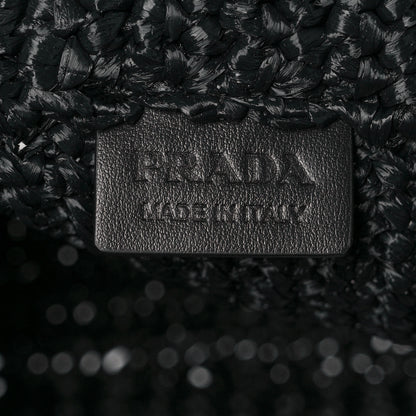 Prada Yarn Raffia Effect Crochet Small Logo Tote Black 5 of 7