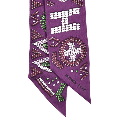 Hermes Silk Kelly En Perles Twilly Violet Vert Lie De Vin 2 of 3