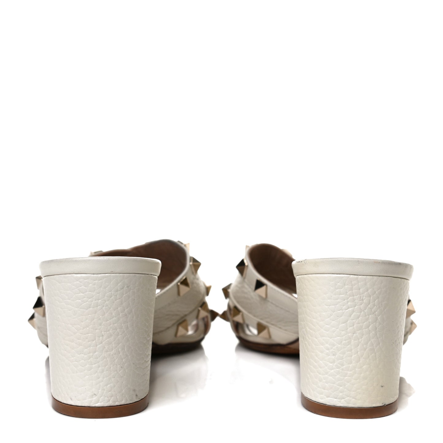 Pebbled Calfskin Rockstud Crisscross Slide 60mm Sandals 39 Ivory