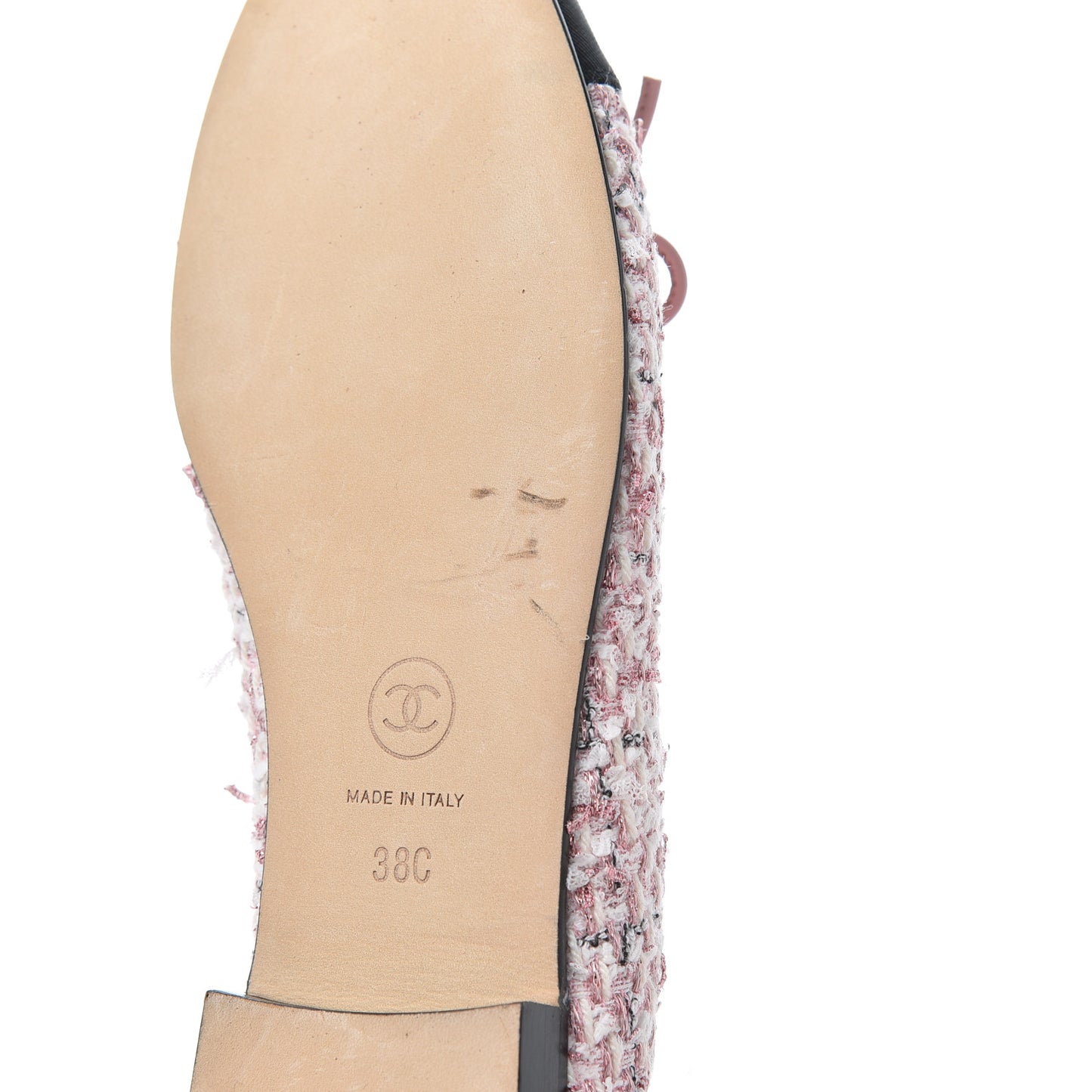 Tweed Grosgrain Cap Toe Ballerina Flats 38 Pink Black