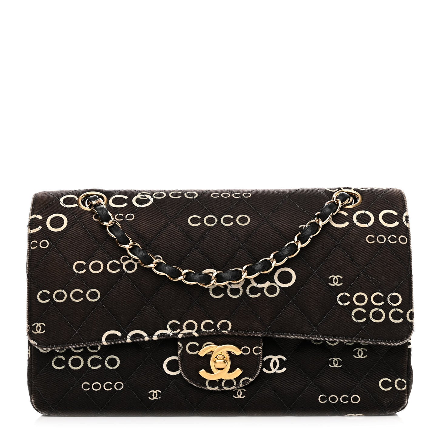 Canvas Coco Printed Quilted Medium Double Flap Black White