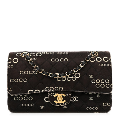 Chanel Canvas Coco Printed Quilted Medium Double Flap Black White 1 of 16