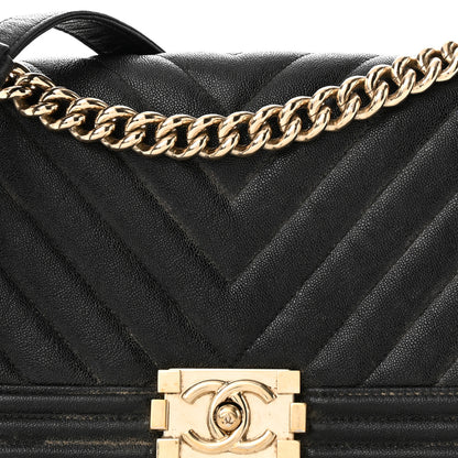Chanel Caviar Chevron Quilted Medium Boy Flap Black 8 of 11