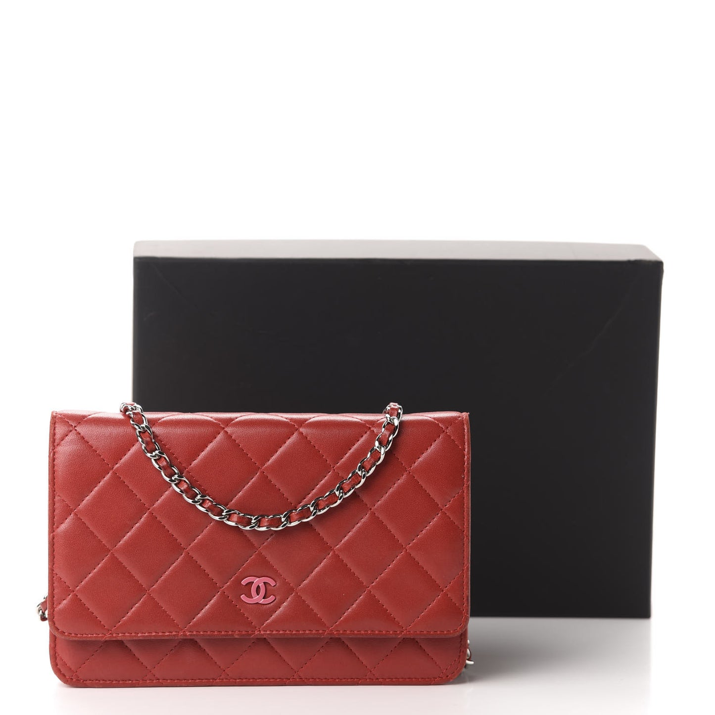 Lambskin Quilted Wallet On Chain WOC Red Pink