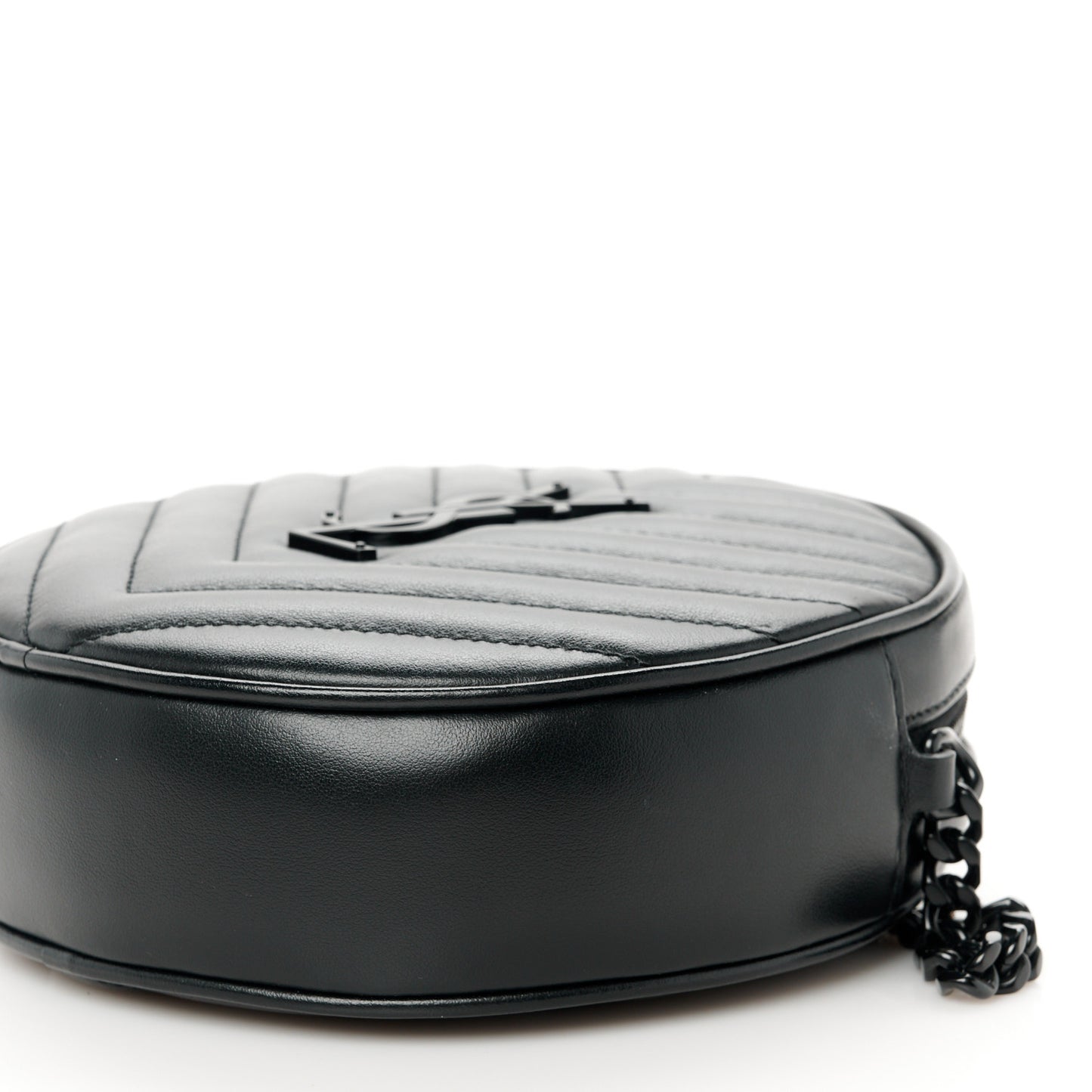 Calfskin Matelasse Chevron Round Vinyle Camera Bag Black