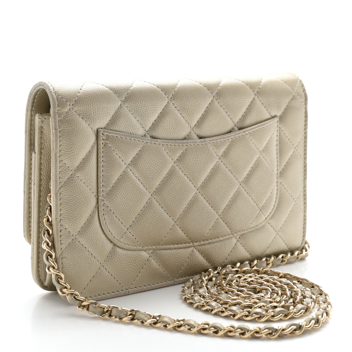 Chanel Metallic Caviar Quilted Wallet On Chain WOC Light Gold 3 of 15