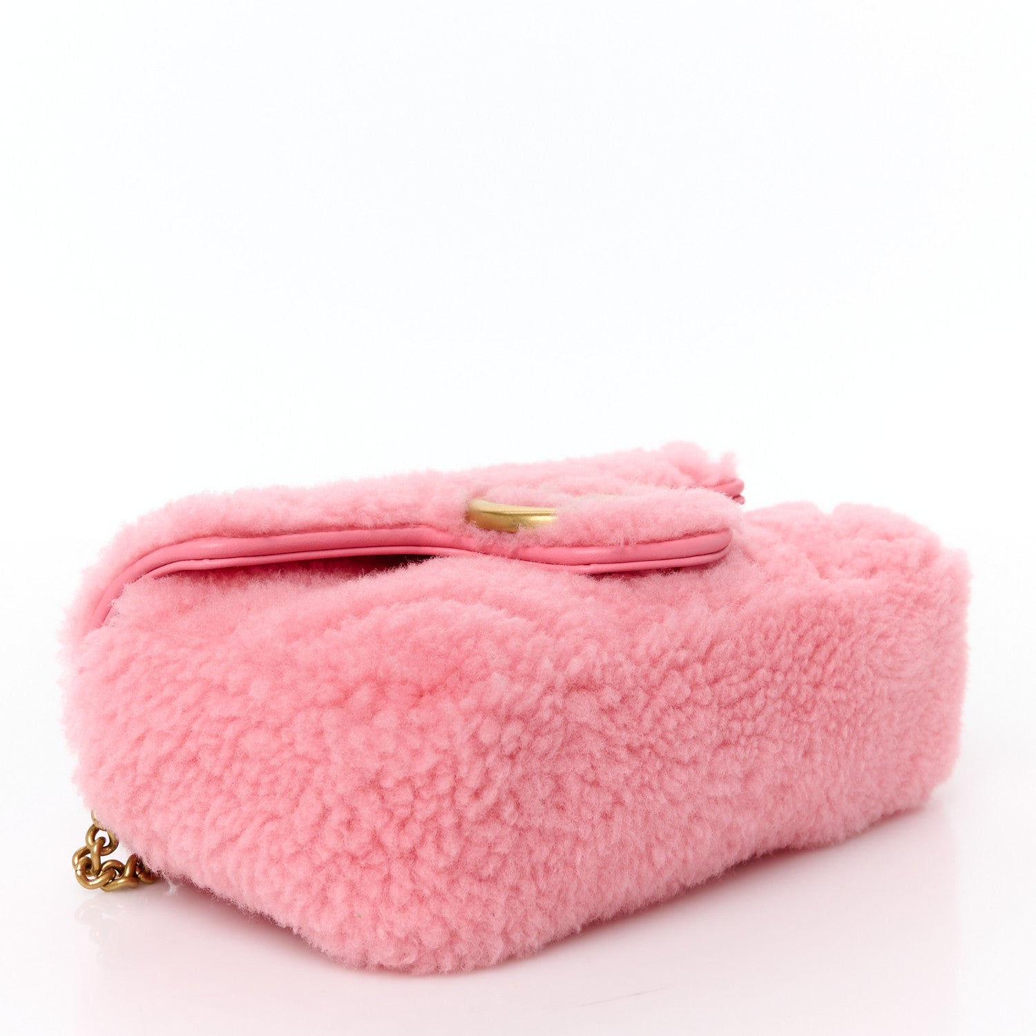 Gucci Shearling Matelasse Super Mini GG Marmont Shoulder Bag Lotus Pink 4 of 10