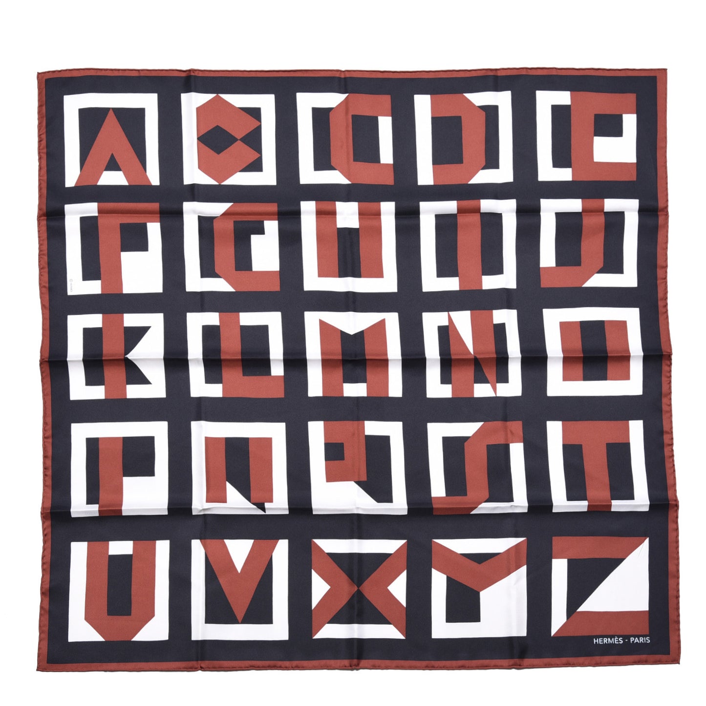 Silk Lettres Au Carre Scarf 90 Blanc Casse Black Marron