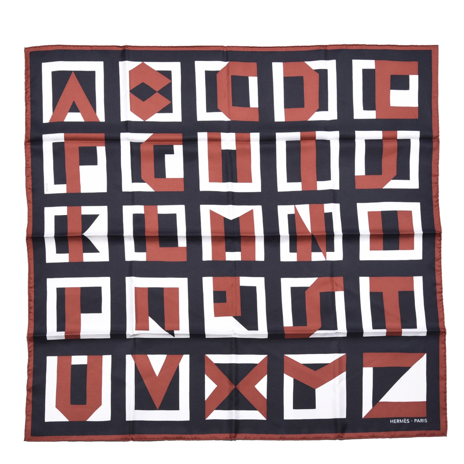Hermes Silk Lettres Au Carre Scarf 90 Blanc Casse Black Marron 1 of 5
