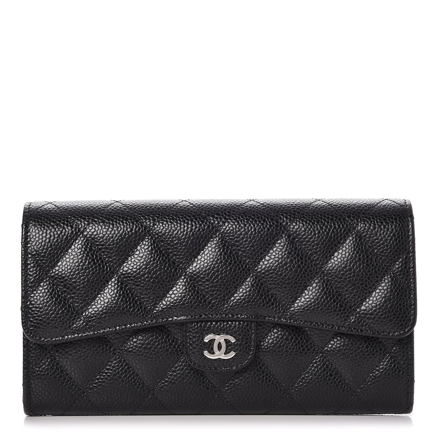 Caviar Quilted Large Flap Wallet Black