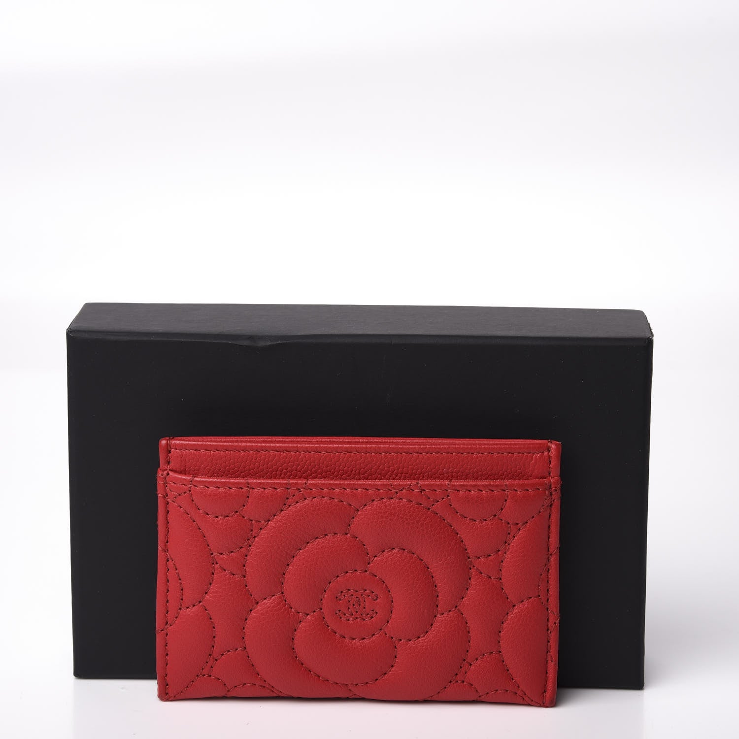 Chanel Caviar Camellia Embossed Card Holder Red 10 of 10